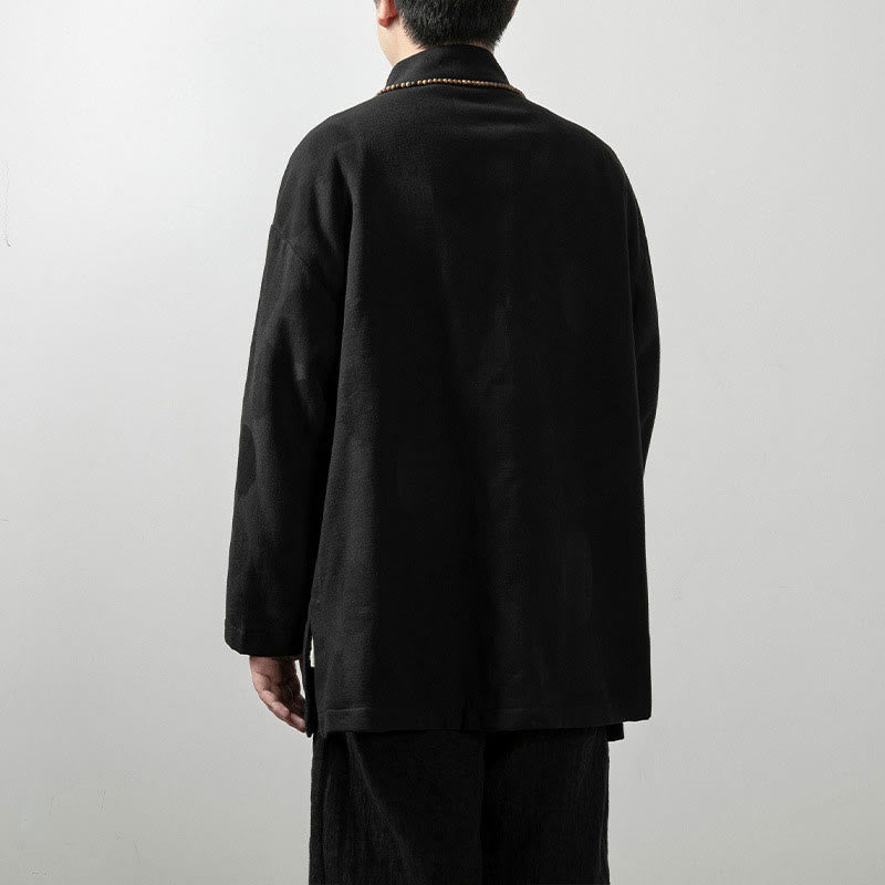 Chemise à manches longues et col en V pour homme Buddha Stones, couleur unie, en coton jacquard