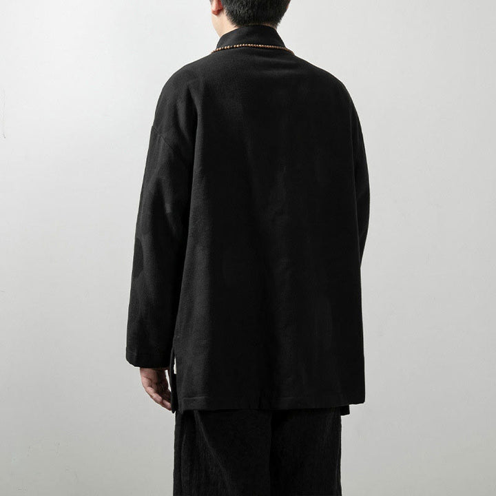 Chemise à manches longues et col en V pour homme Buddha Stones, couleur unie, en coton jacquard