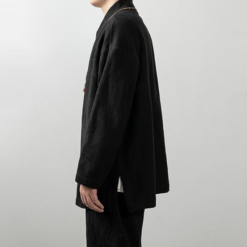 Chemise à manches longues et col en V pour homme Buddha Stones, couleur unie, en coton jacquard