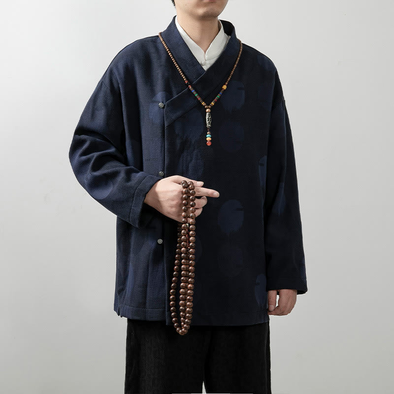 Chemise à manches longues et col en V pour homme Buddha Stones, couleur unie, en coton jacquard