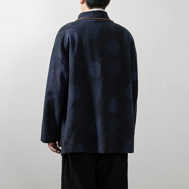 Chemise à manches longues et col en V pour homme Buddha Stones, couleur unie, en coton jacquard