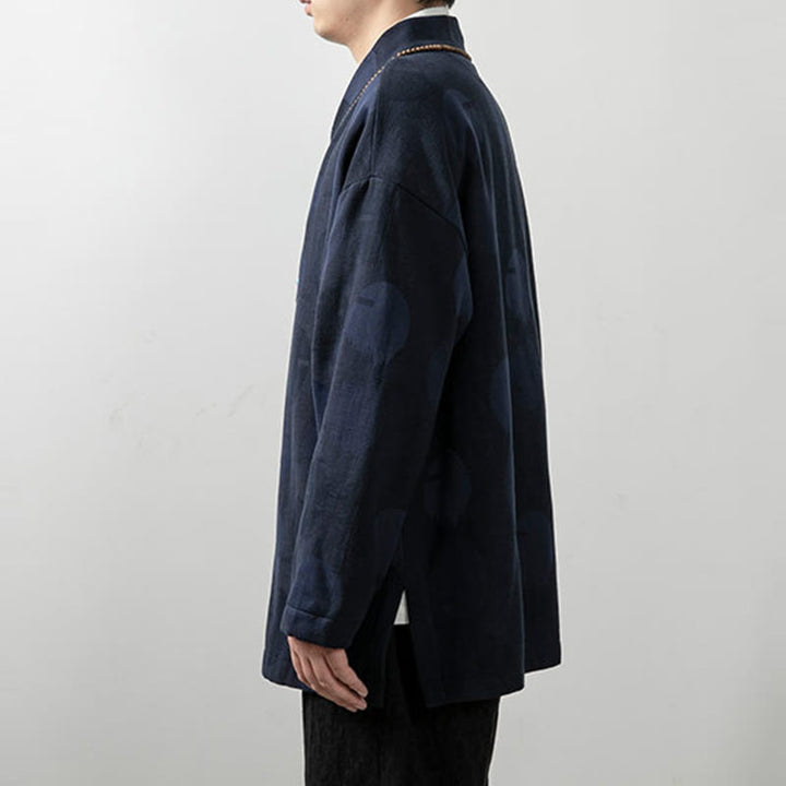 Chemise à manches longues et col en V pour homme Buddha Stones, couleur unie, en coton jacquard