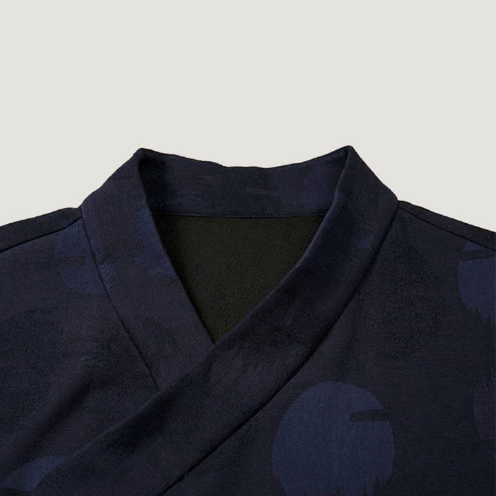 Chemise à manches longues et col en V pour homme Buddha Stones, couleur unie, en coton jacquard