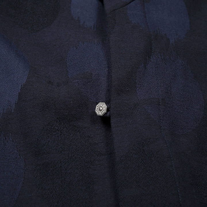 Chemise à manches longues et col en V pour homme Buddha Stones, couleur unie, en coton jacquard