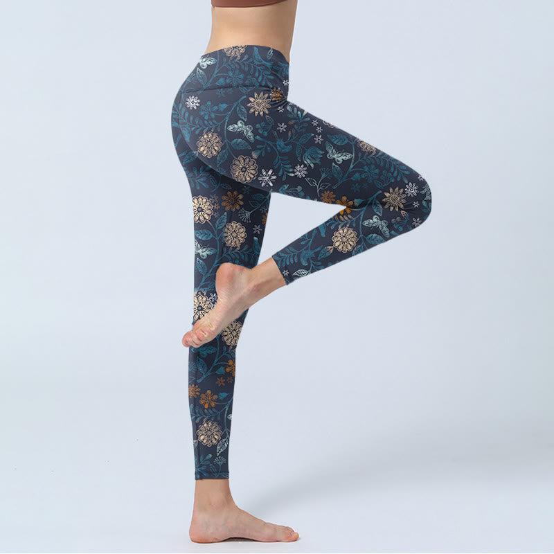 Buddha Stones New York Aster Flowers Leaves Print Gym Fitness Leggings Pantalons de yoga pour femmes - image 4