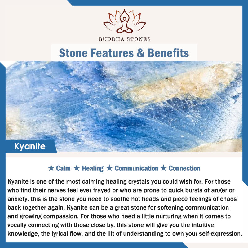 Bracelet de communication en croissant de lune en cristal blanc et cyanite naturelle de Buddha Stones