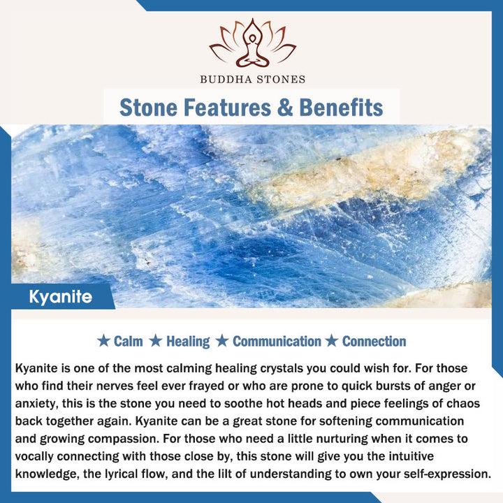 Bracelet de communication et de guérison en cyanite naturelle de Buddha Stones