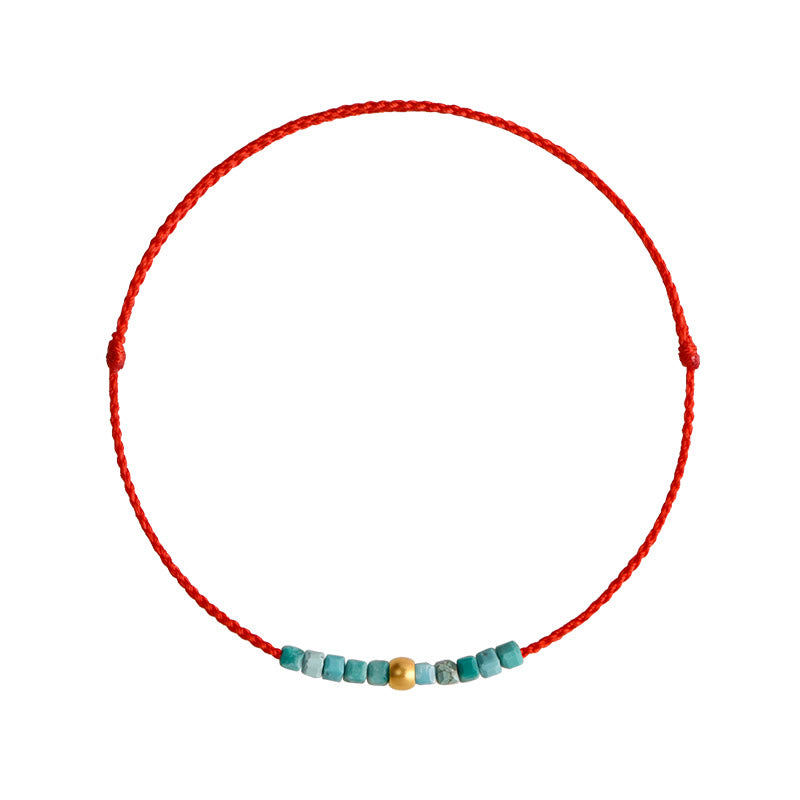 Bracelet de cheville tressé en perles d'or 999 de Buddha Stones Turquoise Protection