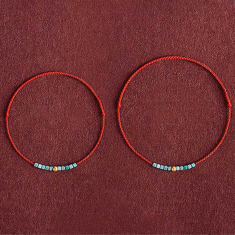 Bracelet de cheville tressé en perles d'or 999 de Buddha Stones Turquoise Protection