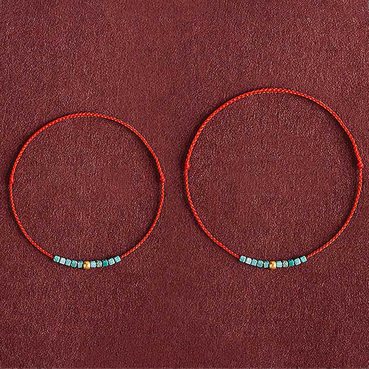 Bracelet de cheville tressé en perles d'or 999 de Buddha Stones Turquoise Protection