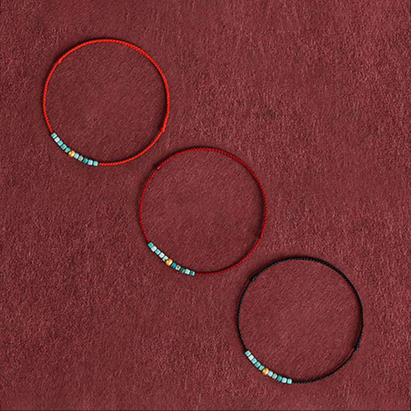 Bracelet de cheville tressé en perles d'or 999 de Buddha Stones Turquoise Protection