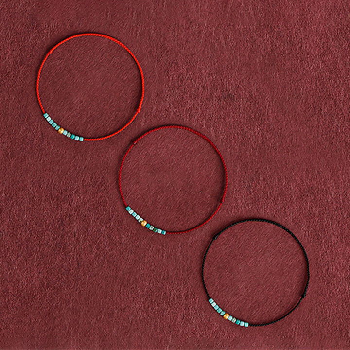 Bracelet de cheville tressé en perles d'or 999 de Buddha Stones Turquoise Protection