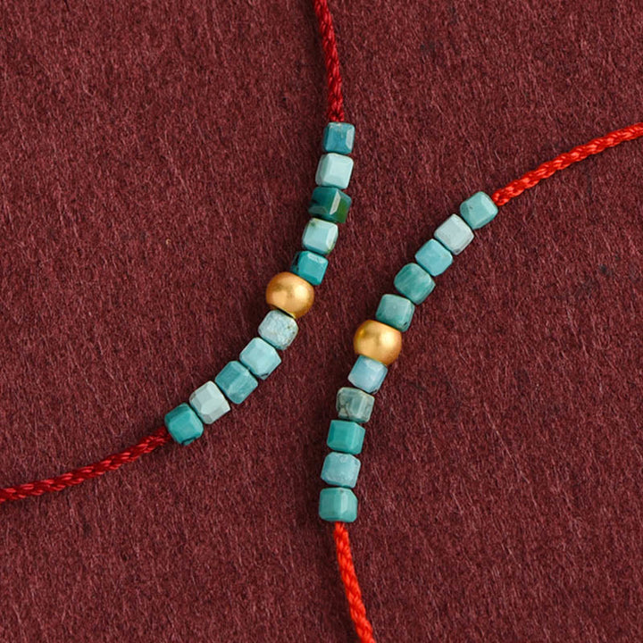 Bracelet de cheville tressé en perles d'or 999 de Buddha Stones Turquoise Protection