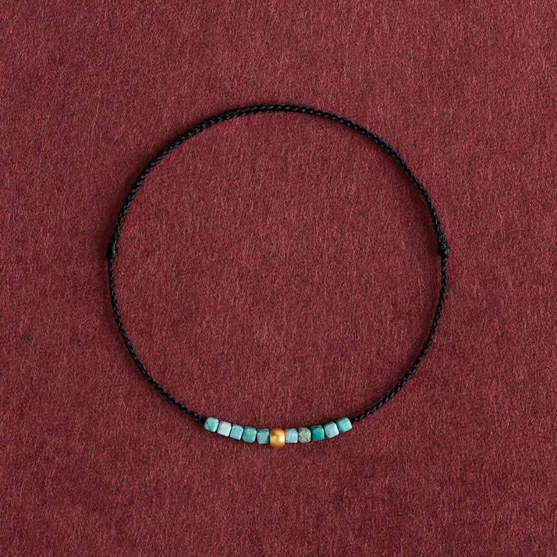 Bracelet de cheville tressé en perles d'or 999 de Buddha Stones Turquoise Protection