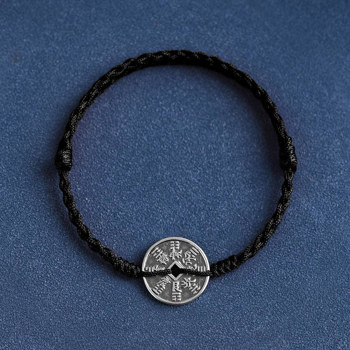 Bracelet de cheville tressé en argent sterling 925 avec protection des pièces de monnaie et Buddha Stones