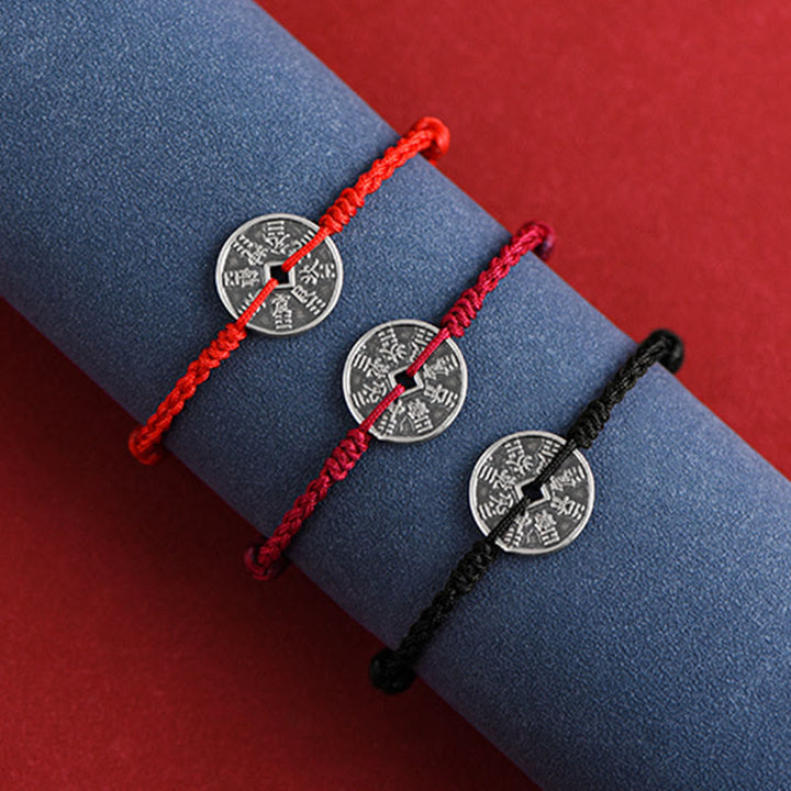Bracelet de cheville tressé en argent sterling 925 avec protection des pièces de monnaie et Buddha Stones