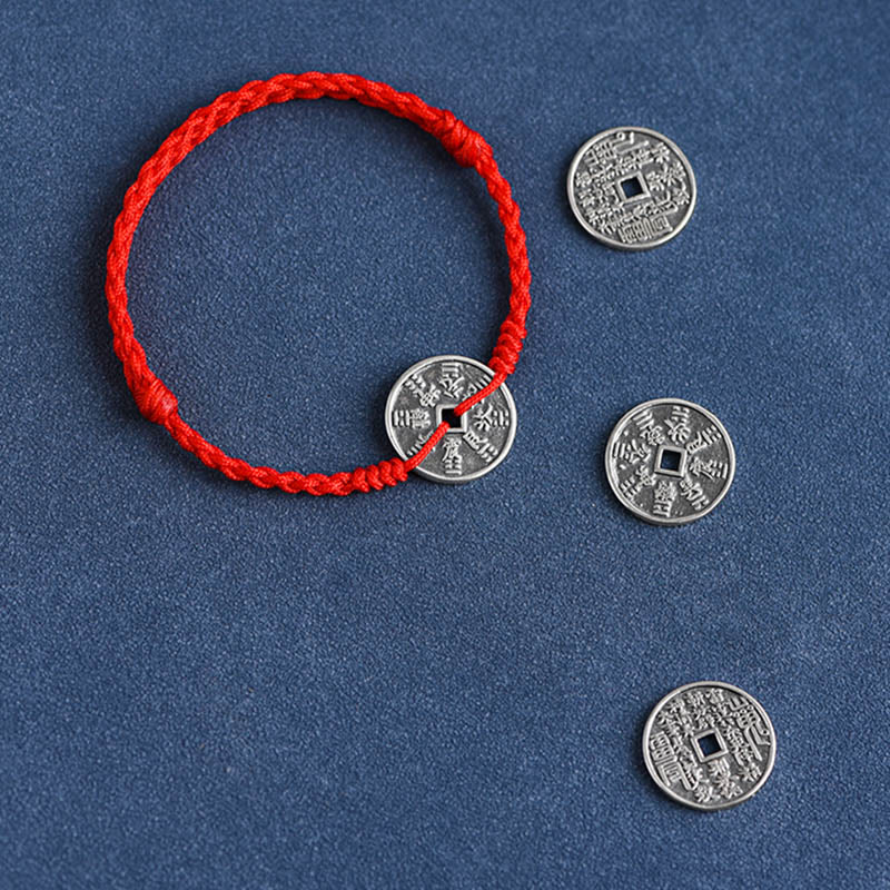 Bracelet de cheville tressé en argent sterling 925 avec protection des pièces de monnaie et Buddha Stones