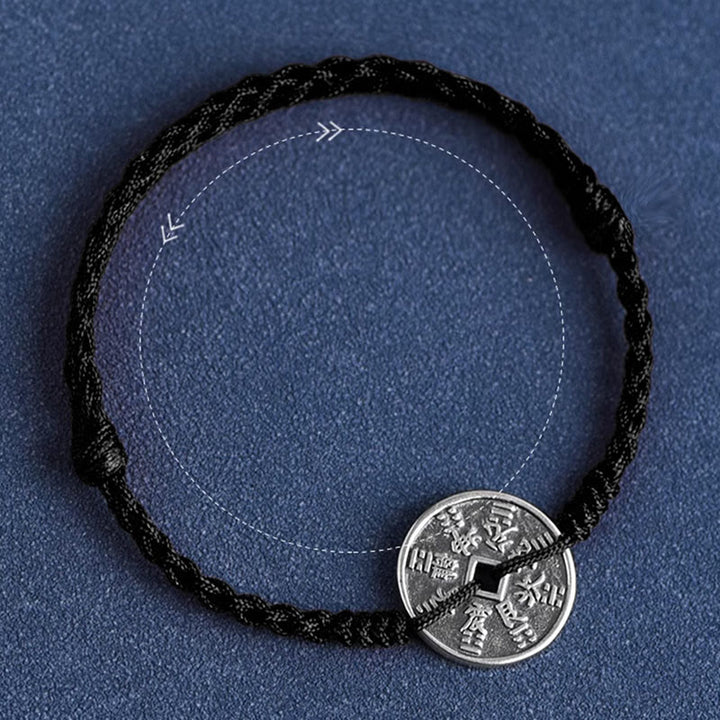 Bracelet de cheville tressé en argent sterling 925 avec protection des pièces de monnaie et Buddha Stones