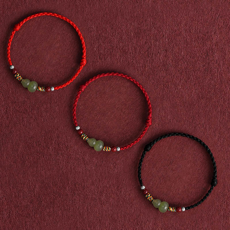 Bracelet de cheville tressé en jade naturel Hetian Buddha Stones et protection porte-bonheur