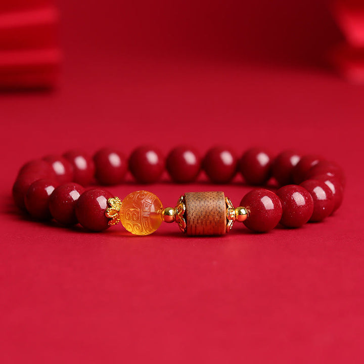 Bracelet de bénédiction en bois d'agar, ambre et cinabre de Buddha Stones