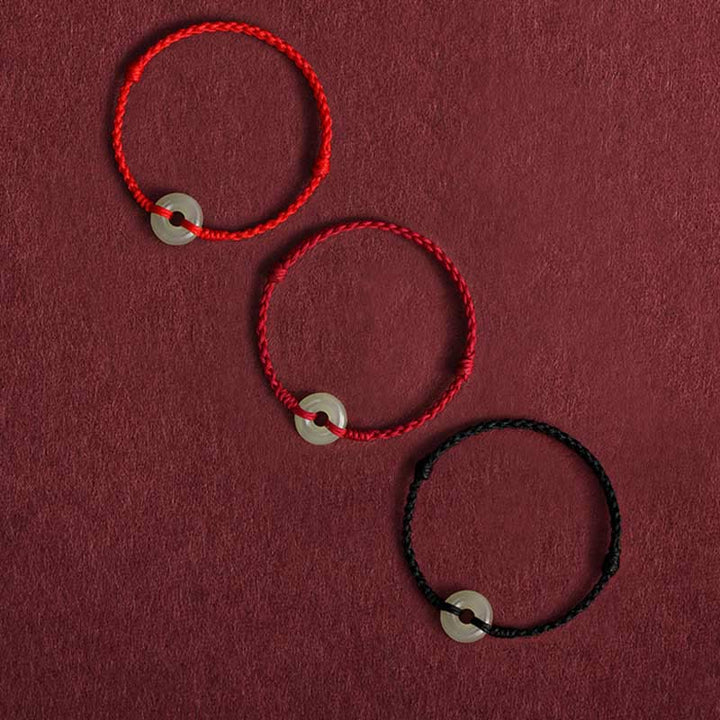 Bracelet de cheville tressé avec boucle de paix en jade naturel Hetian de Buddha Stones Protection Chance