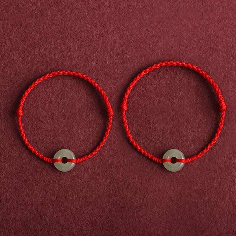 Bracelet de cheville tressé avec boucle de paix en jade naturel Hetian de Buddha Stones Protection Chance