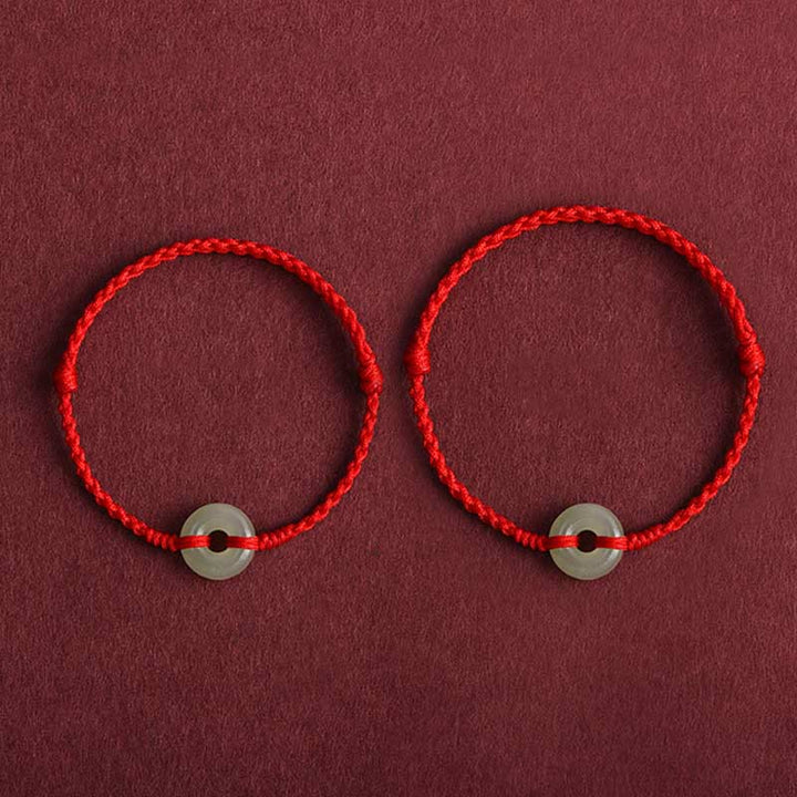 Bracelet de cheville tressé avec boucle de paix en jade naturel Hetian de Buddha Stones Protection Chance