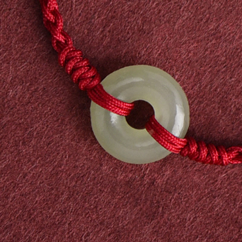 Bracelet de cheville tressé avec boucle de paix en jade naturel Hetian de Buddha Stones Protection Chance