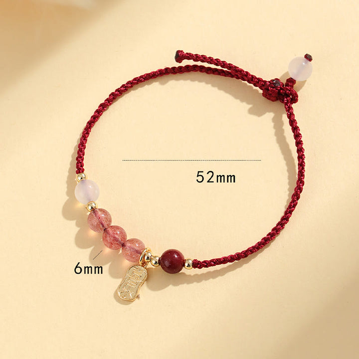 Bracelet positif en fil rouge en agate blanche et quartz fraise naturel de Buddha Stones