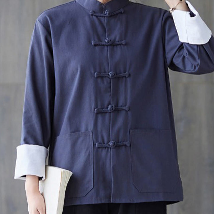 Chemise à manches longues et boutons de grenouille pour femme Buddha Stones Pantalon de méditation Vêtements en coton et lin