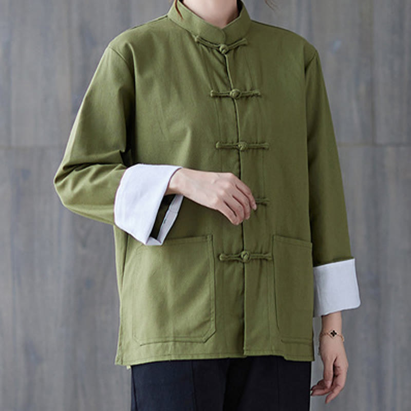 Chemise à manches longues et boutons de grenouille pour femme Buddha Stones Pantalon de méditation Vêtements en coton et lin