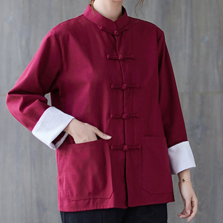 Chemise à manches longues et boutons de grenouille pour femme Buddha Stones Pantalon de méditation Vêtements en coton et lin