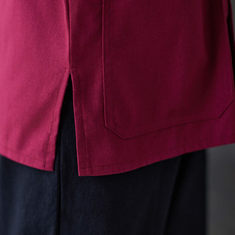 Chemise à manches longues et boutons de grenouille pour femme Buddha Stones Pantalon de méditation Vêtements en coton et lin