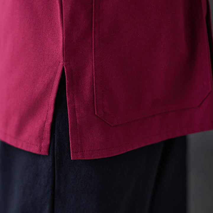 Chemise à manches longues et boutons de grenouille pour femme Buddha Stones Pantalon de méditation Vêtements en coton et lin