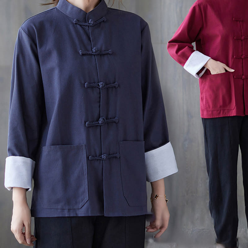 Chemise à manches longues et boutons de grenouille pour femme Buddha Stones Pantalon de méditation Vêtements en coton et lin