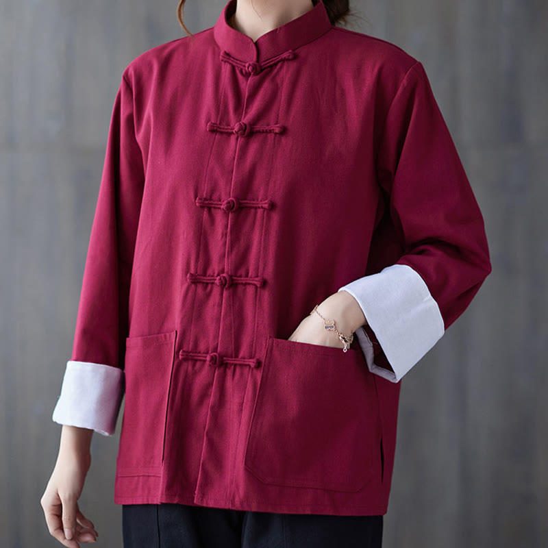 Chemise à manches longues et boutons de grenouille pour femme Buddha Stones Pantalon de méditation Vêtements en coton et lin