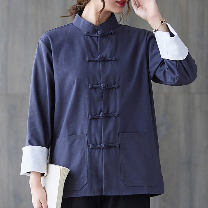 Chemise à manches longues et boutons de grenouille pour femme Buddha Stones Pantalon de méditation Vêtements en coton et lin