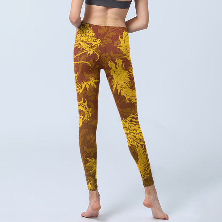 Buddha Stones Pantalon de yoga pour femme avec legging de sport imprimé fleurs de dragon doré - image 7