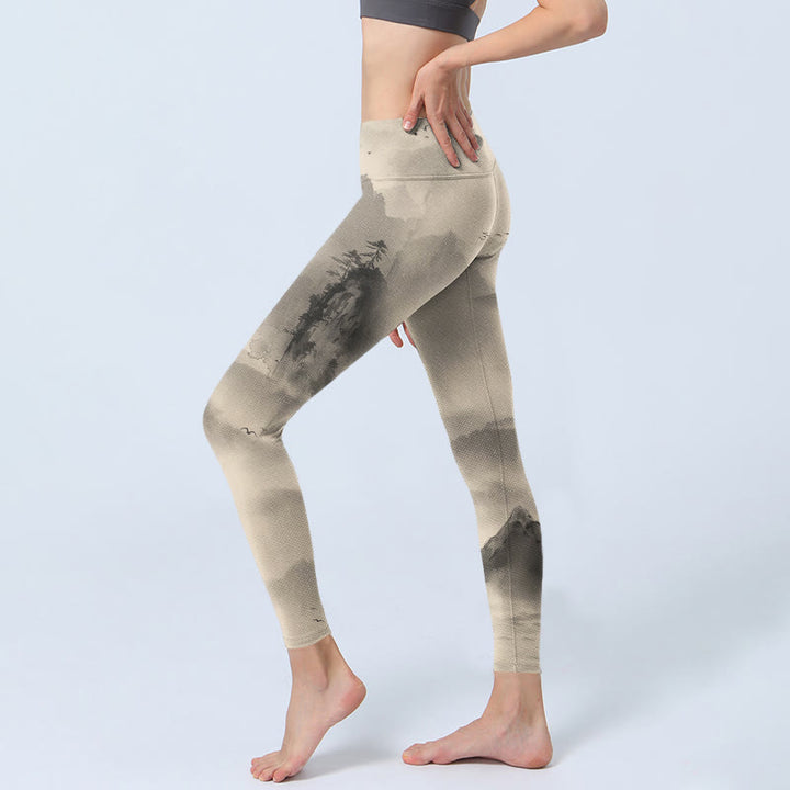 Buddha Stones Montagnes Enveloppées Dans La Brume Wild Goose Gym Leggings Pantalons De Yoga Pour Femmes - image 3