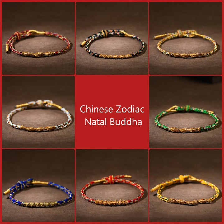 Bracelet en corde tressée fait main avec Buddha Stones et signe du zodiaque chinois