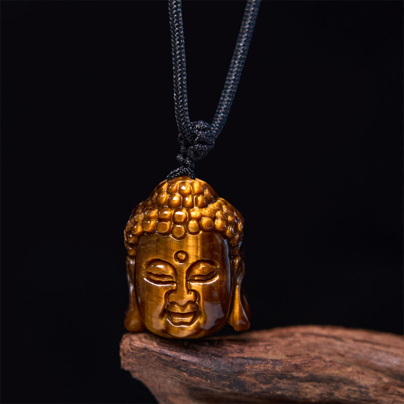 Collier pendentif courageux en forme de tête de Bouddha avec Buddha Stones et œil de tigre - image 2