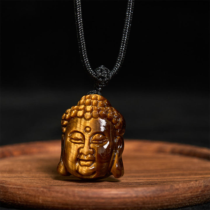 Collier pendentif courageux en forme de tête de Bouddha avec Buddha Stones et œil de tigre - image 3