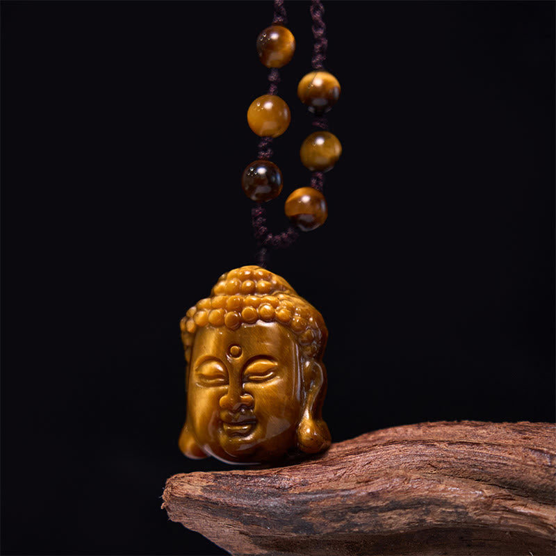 Collier pendentif courageux en forme de tête de Bouddha avec Buddha Stones et œil de tigre - image 11