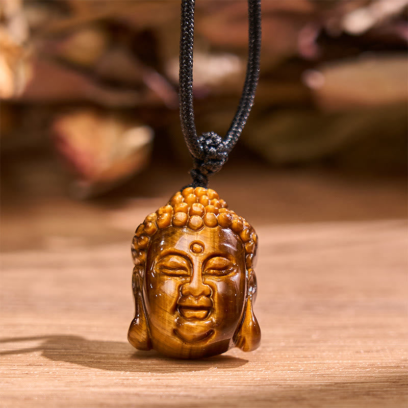 Collier pendentif courageux en forme de tête de Bouddha avec Buddha Stones et œil de tigre - image 4