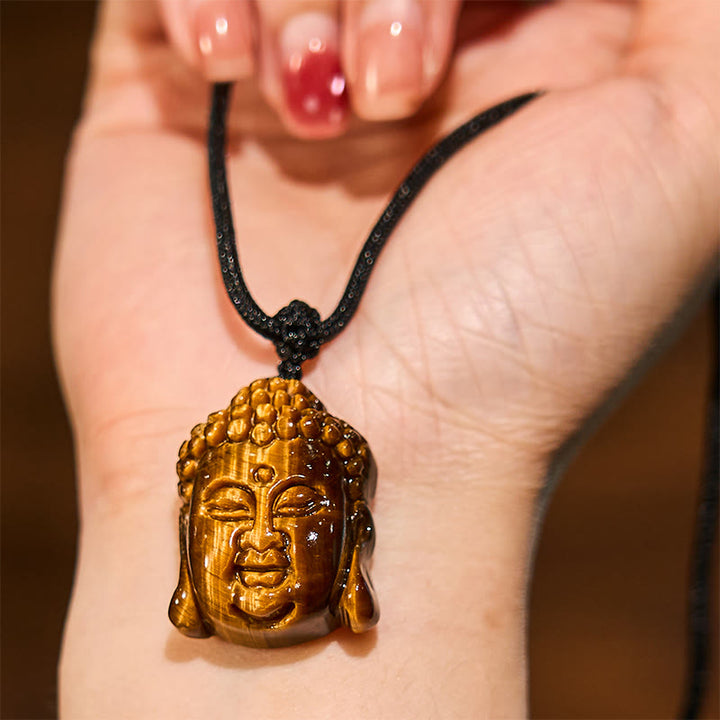 Collier pendentif courageux en forme de tête de Bouddha avec Buddha Stones et œil de tigre - image 5