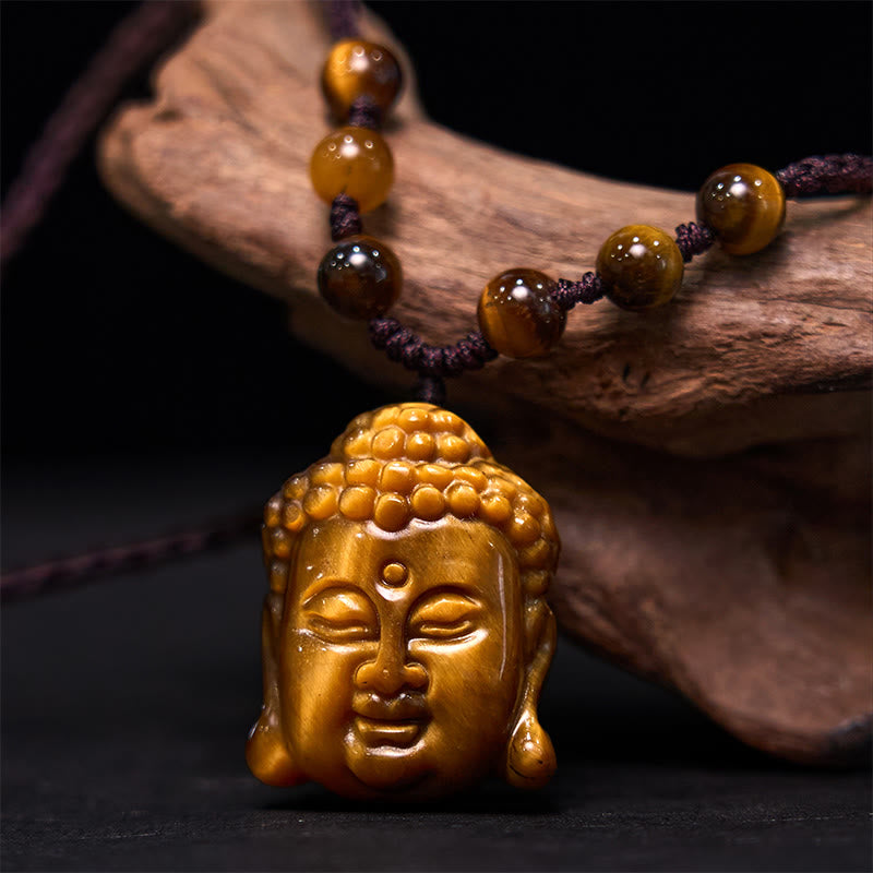 Collier pendentif courageux en forme de tête de Bouddha avec Buddha Stones et œil de tigre - image 12