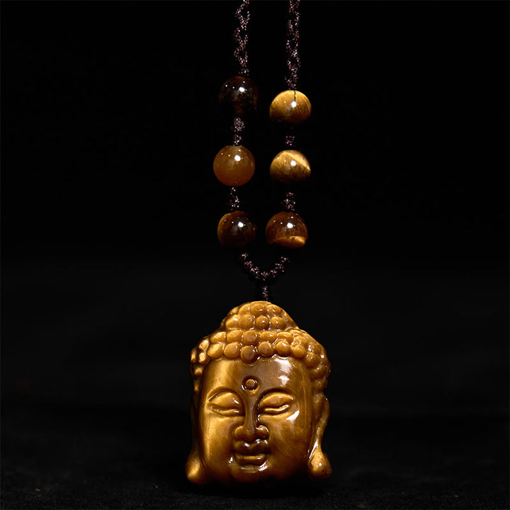 Collier pendentif courageux en forme de tête de Bouddha avec Buddha Stones et œil de tigre - image 16