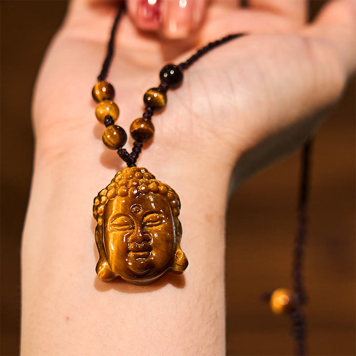 Collier pendentif courageux en forme de tête de Bouddha avec Buddha Stones et œil de tigre - image 14