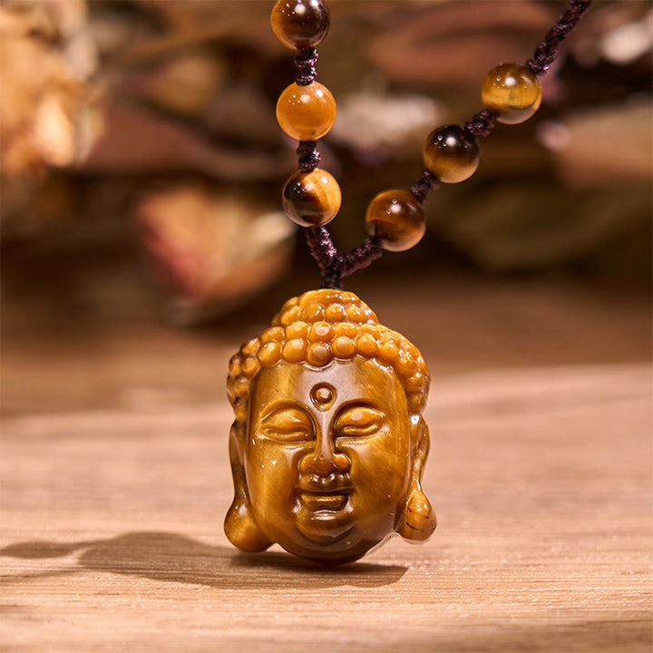 Collier pendentif courageux en forme de tête de Bouddha avec Buddha Stones et œil de tigre - image 13