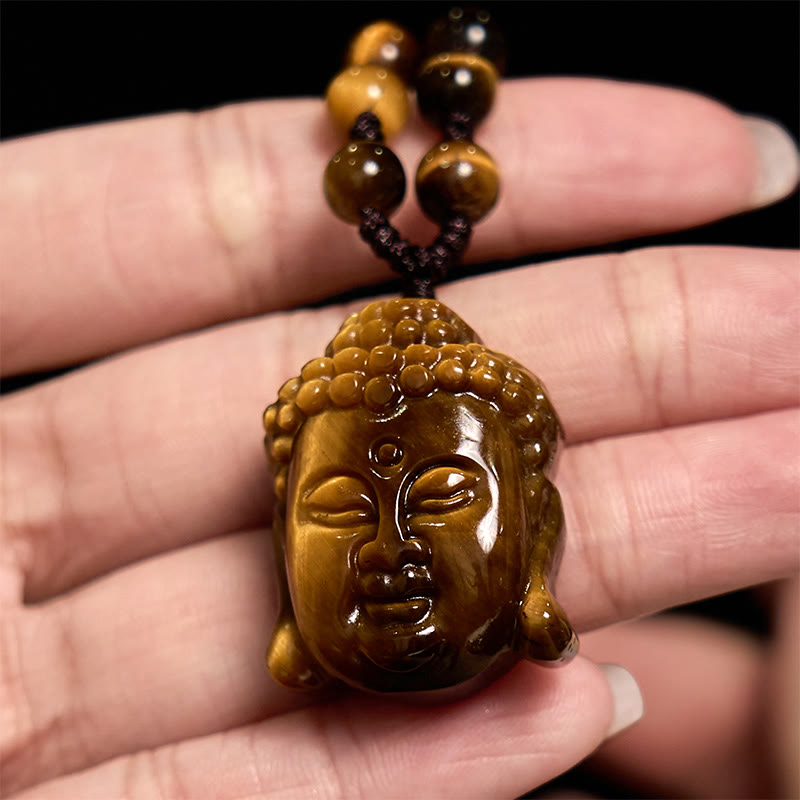 Collier pendentif courageux en forme de tête de Bouddha avec Buddha Stones et œil de tigre - image 15